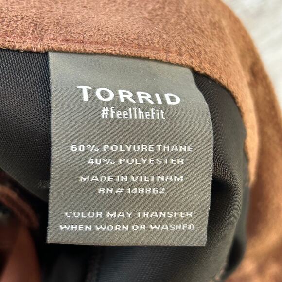 Torrid Faux Leather Pants Brown Plus Size 22R High Rise Skinny Moto Style - Picture 6 of 10